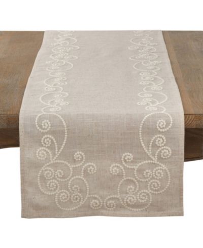 Скатерть Saro Lifestyle Embroidered Swirl Design Natural Linen Blend