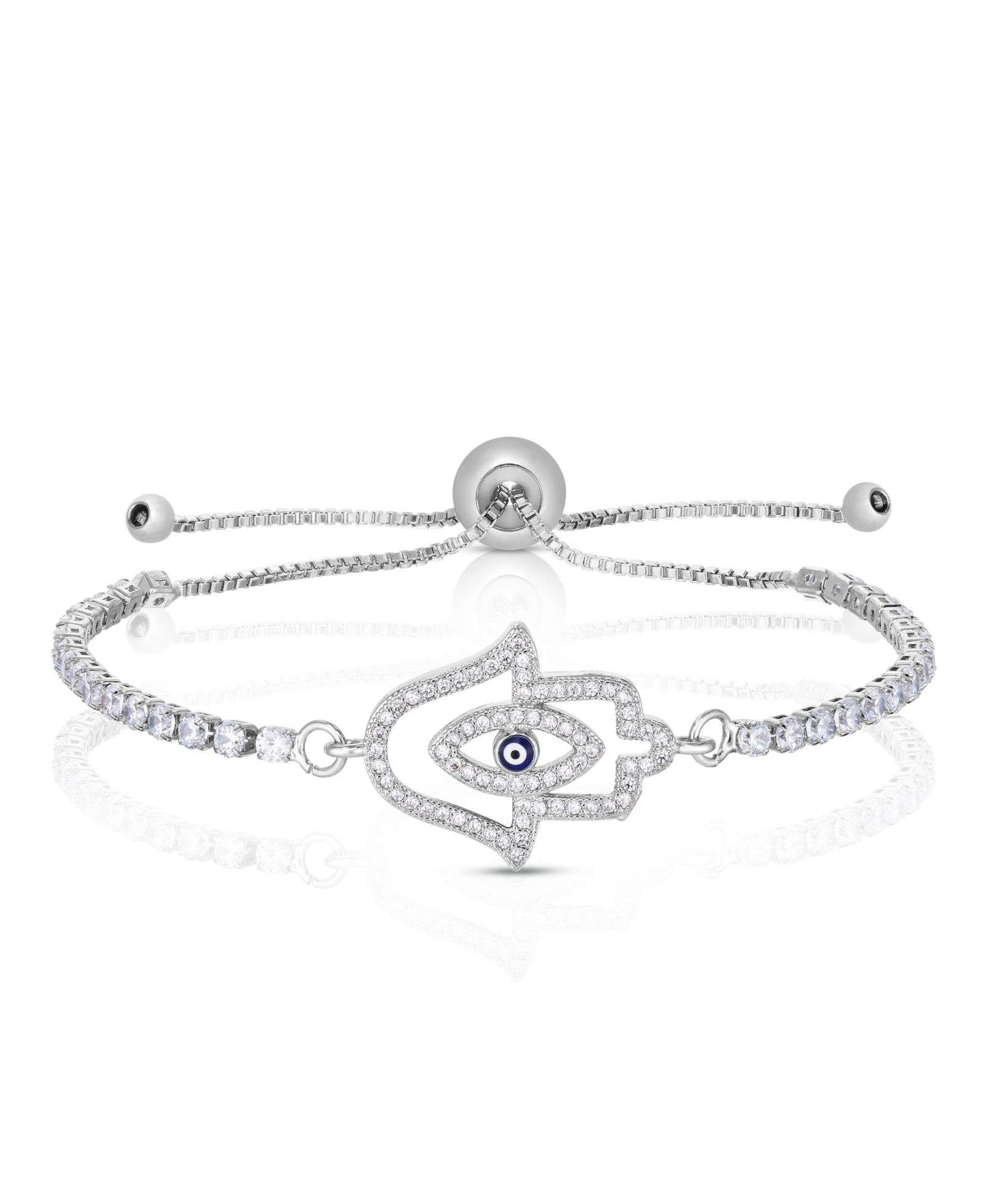 Браслет Bolo с Cubic Zirconia Hamsa Adjustable Silver Plate