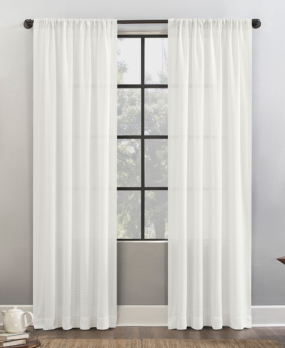 Waffle Weave Anti-Dust Cotton Blend Semi-Sheer Curtain Panel