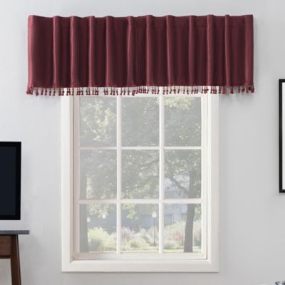 Sun Zero Evelina Faux Dupioni Silk Beaded Tassels Thermal Extreme 100% Blackout Back Tab Curtain Valance, 50" x 17