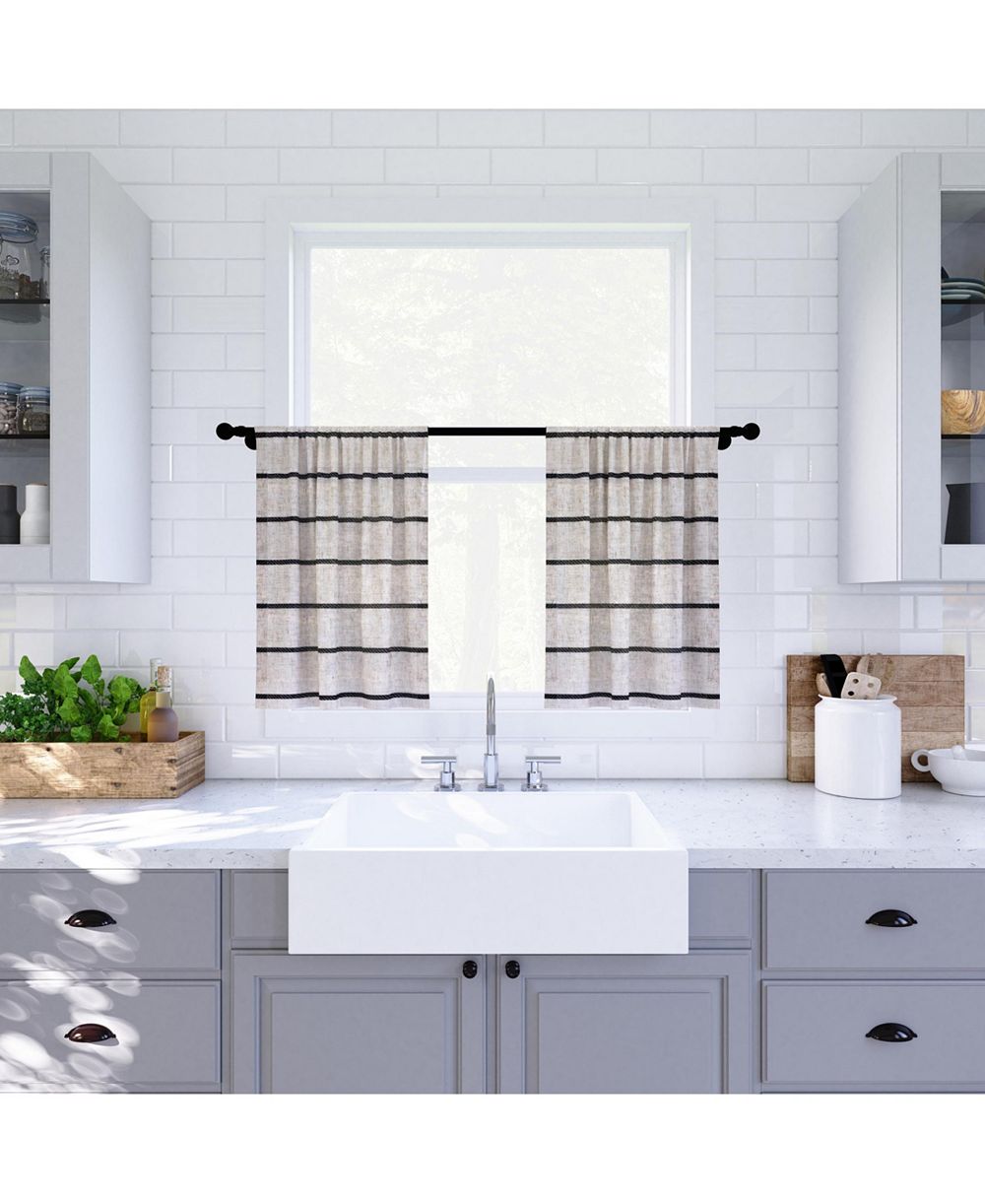Clean Window Twill Stripe Anti-Dust Linen Blend Sheer Cafe Curtain