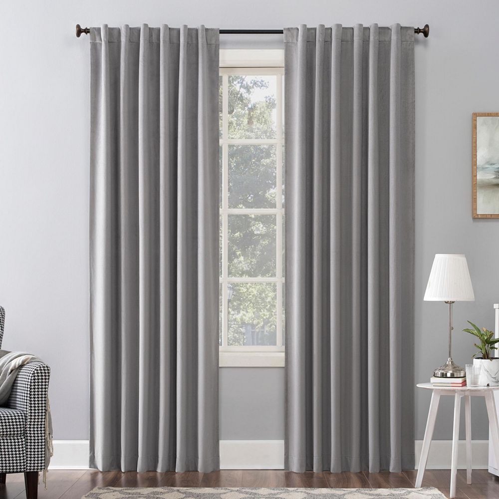 Sun Zero Amherst Velvet Noise Reducing Thermal Extreme 100% Blackout Back Tab Curtain Panel