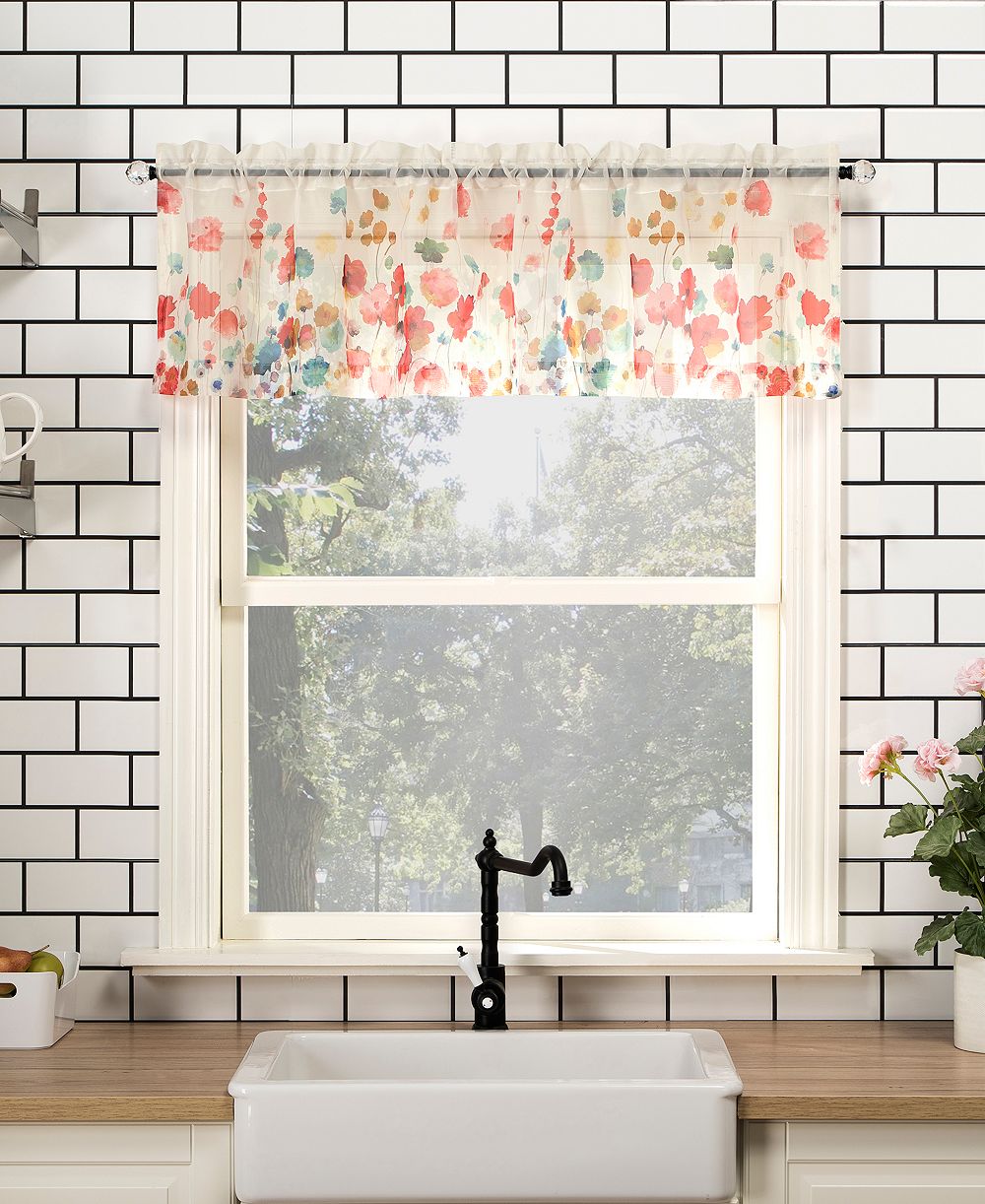 Rosalind Watercolor Floral Semi-Sheer Rod Pocket Kitchen Curtain Valance