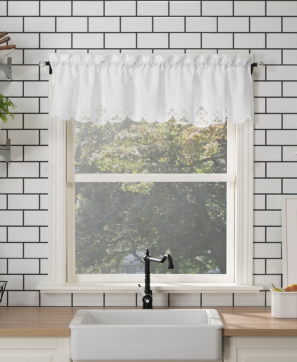 Mariela Floral Trim Semi-Sheer Rod Pocket Kitchen Curtain Valance