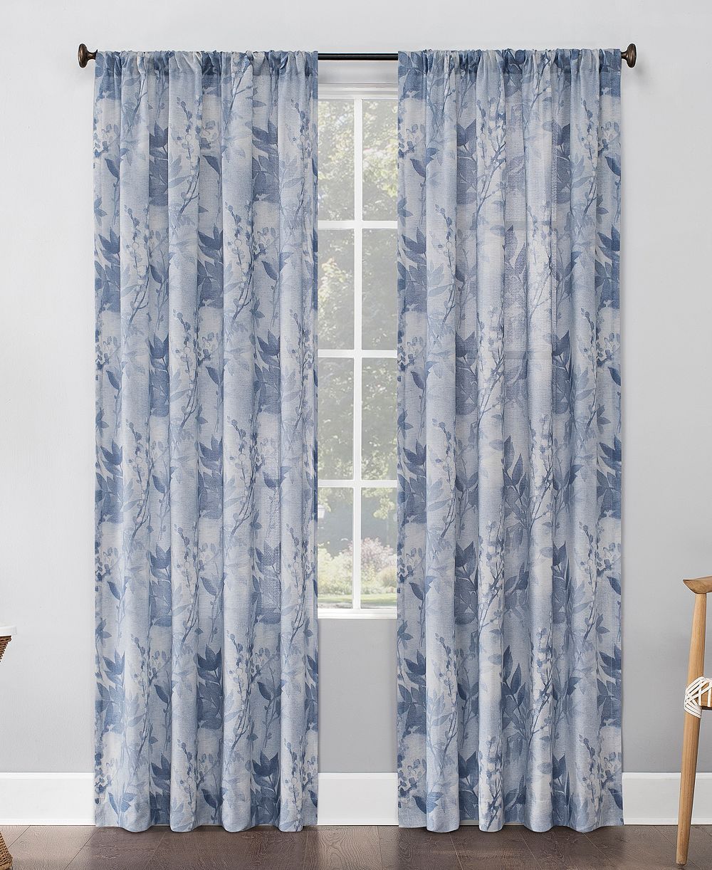 Hilary Watercolor Floral Linen Blend Semi-Sheer Rod Pocket Curtain Panel