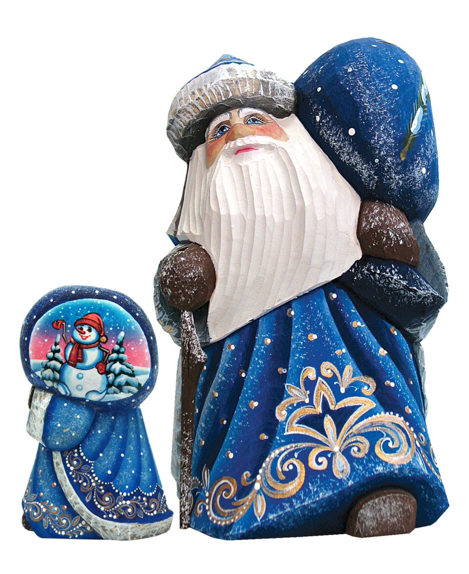 Фигурка G.DeBrekht Santa Snow Day Yuletide с мешком, вырезана из дерева и раскрашена вручную