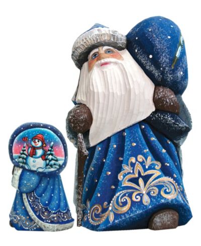 Фигурка G.DeBrekht Santa Snow Day Yuletide с мешком, вырезана из дерева и раскрашена вручную