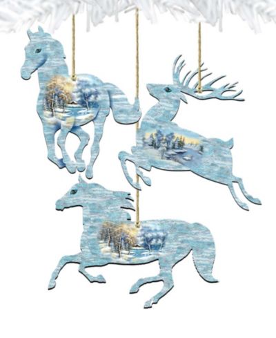 Деревянные украшения Designocracy Christmas Horse and Deer, набор из 3 шт.