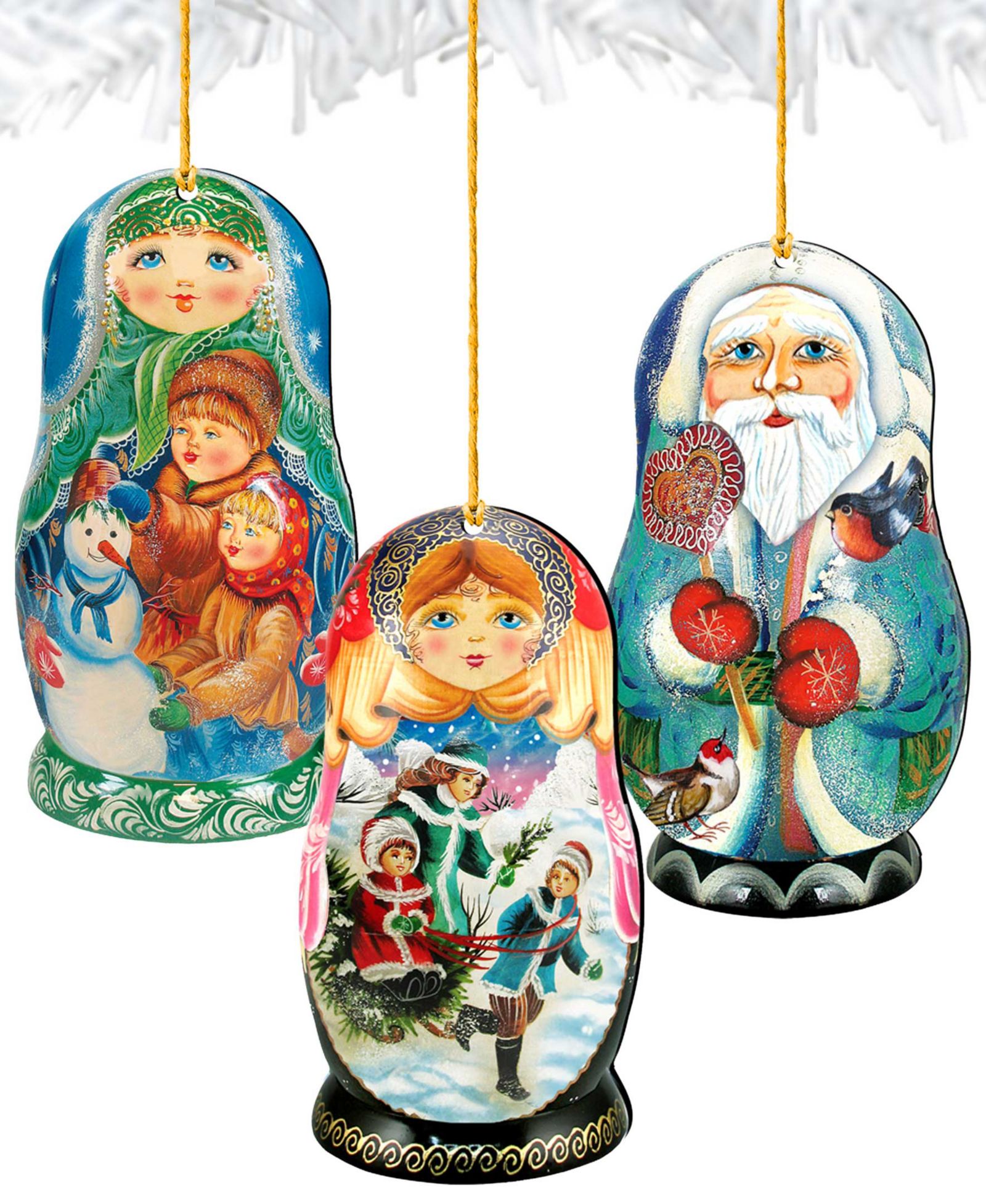 Designocracy Деревянные украшения Winter Play Dolls, набор из 3 шт