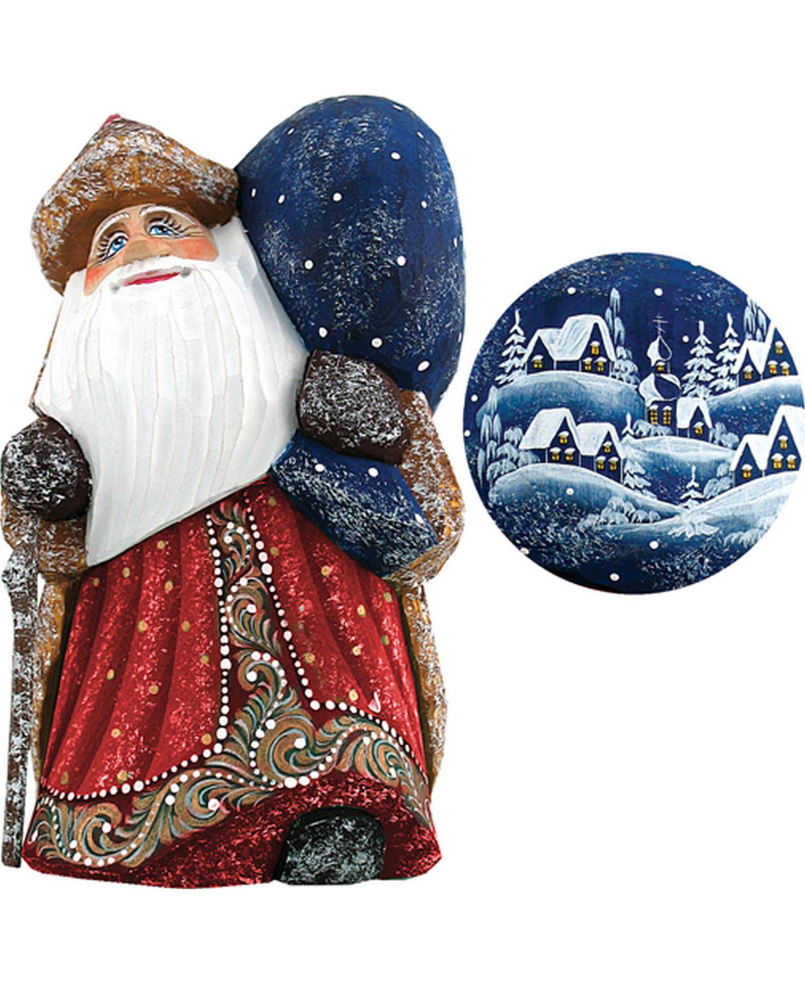 Фигурка G.DeBrekht Woodcarved and Hand Painted Santa Yuletide Village Visitor с сумкой