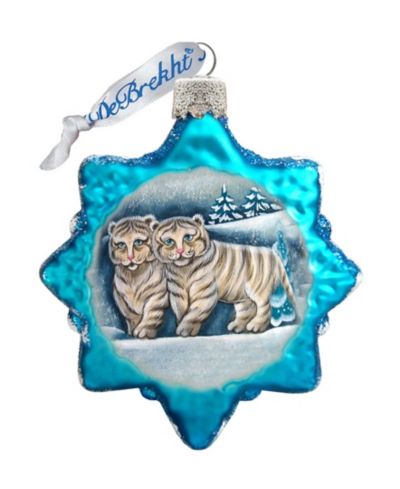 Стеклянное украшение G.DeBrekht Santa White Tiger Cubs