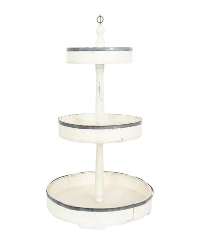 Storied Home Decorative Wood  Tin 3 Tier Tray