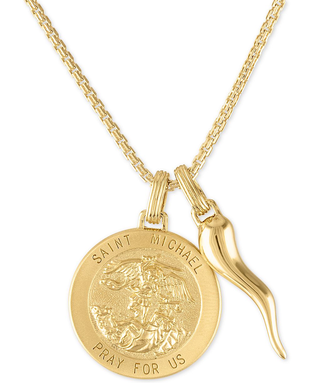 Esquire Men's Jewelry кулон St. Michael Medallion & Horn из стерлингового серебра с позолотой 14k