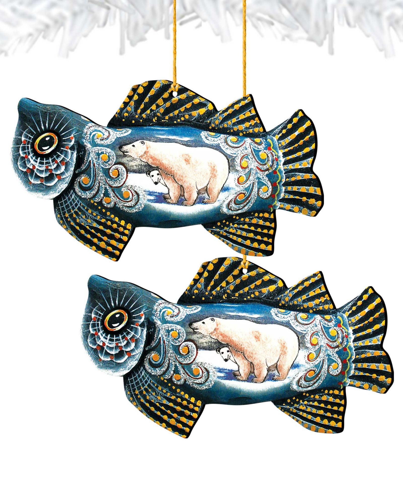 Набор деревянных елочных украшений Designocracy Frosty Fish, Set of 2