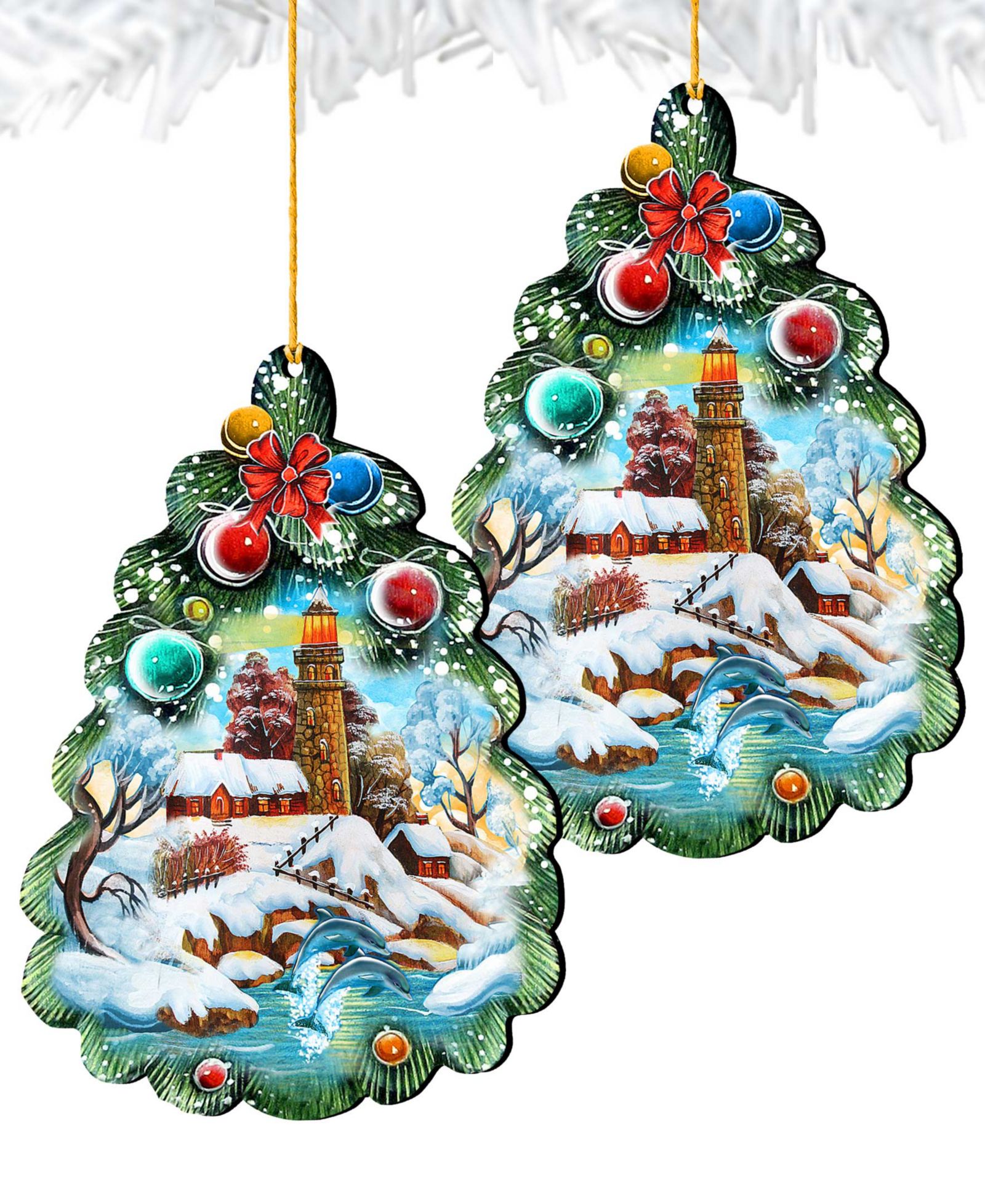 Набор деревянных рождественских украшений Designocracy Light House Tree (2 шт.)