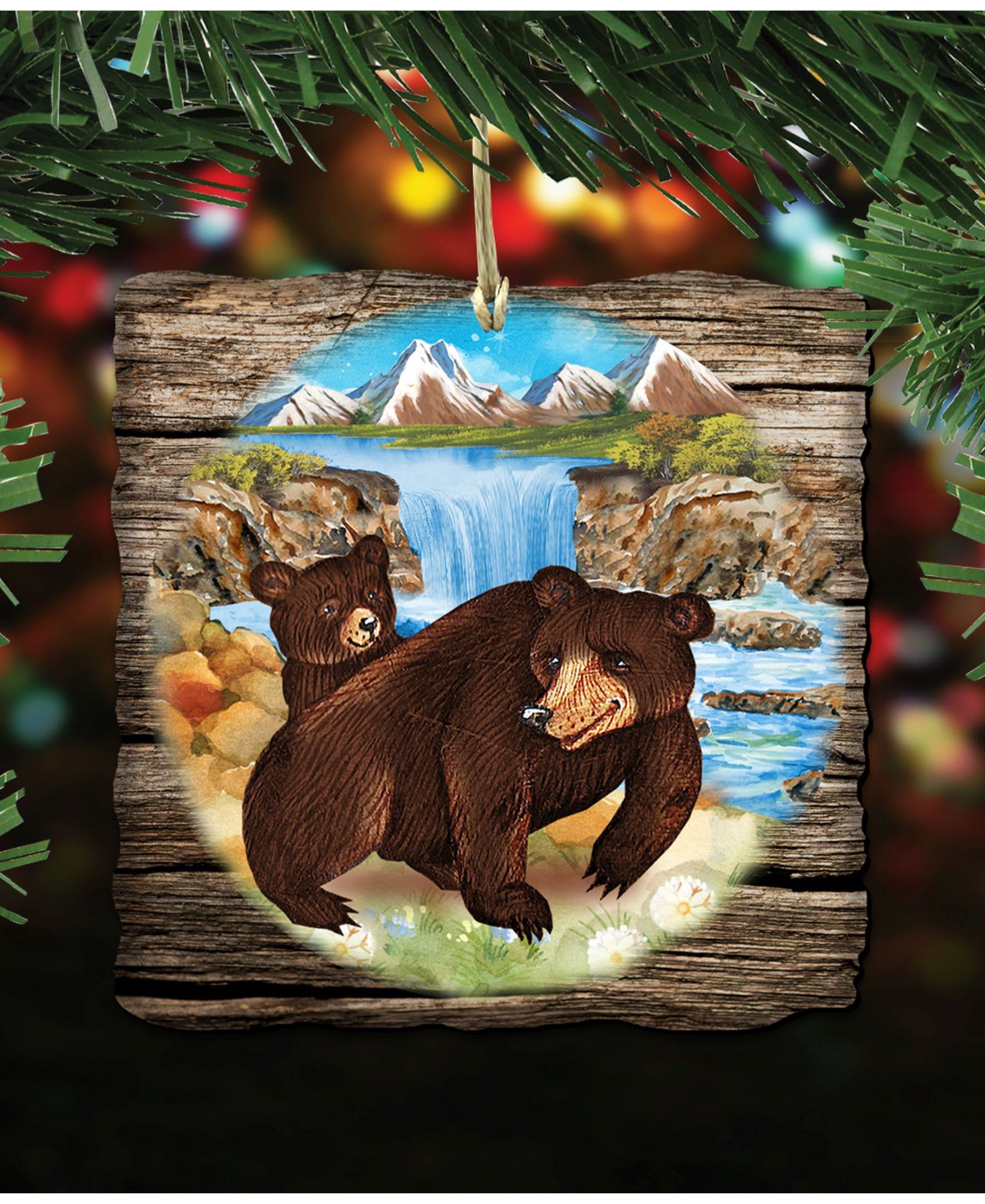 Рождественский украшение Designocracy Bear Cabin Wooden Set of 2