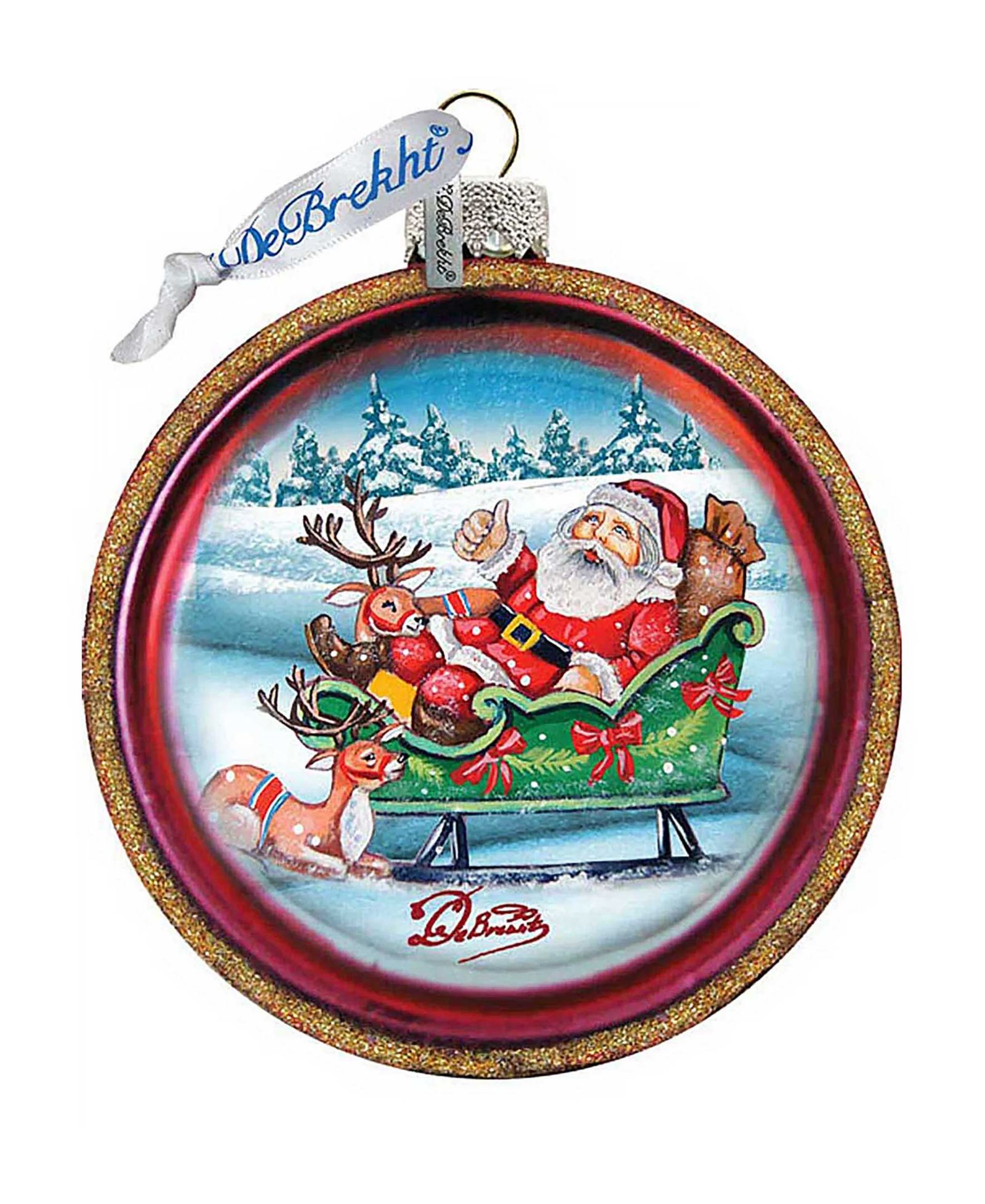Стеклянное украшение G.DeBrekht Joyful Sleigh Ride Cut Ball