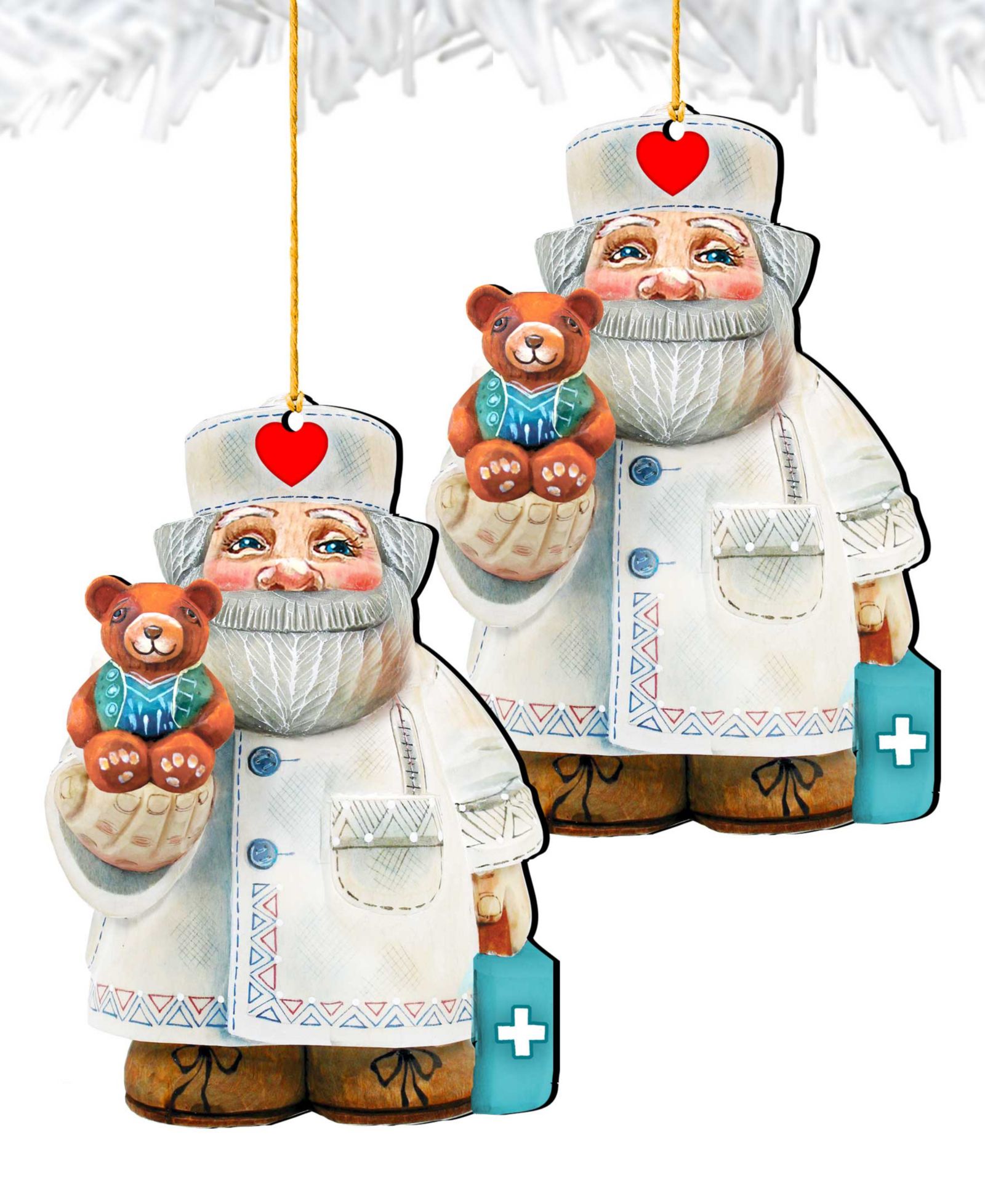 Деревянный рождественский орнамент Designocracy Teddy Bear Doctor, комплект из 2 шт