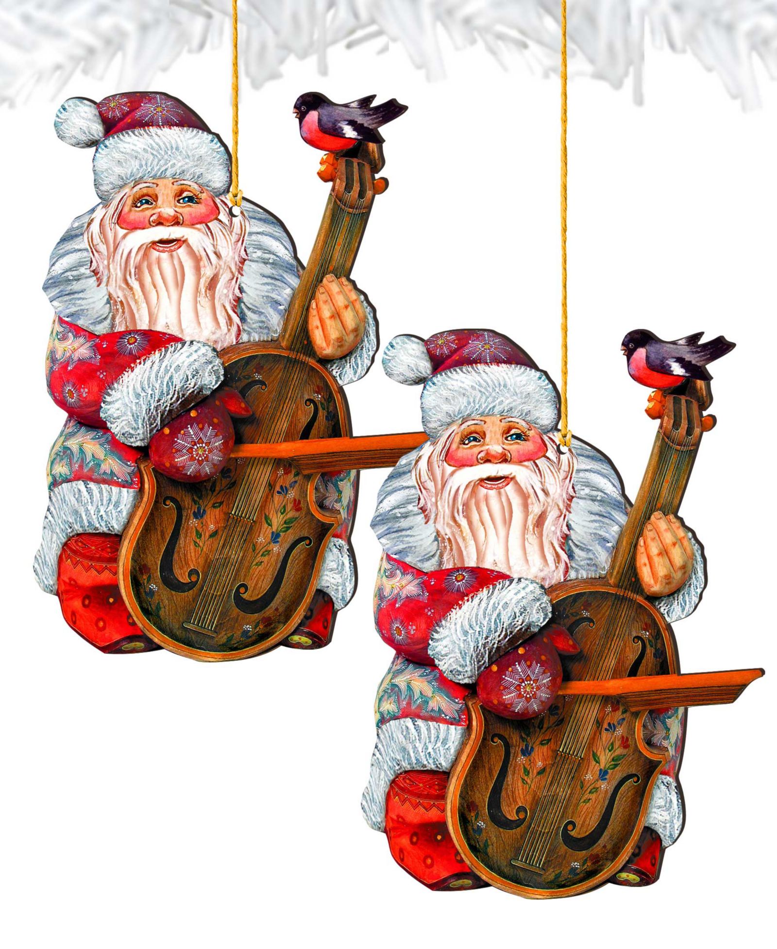 Деревянное рождественское украшение Designocracy Violin Santa, набор из 2 шт