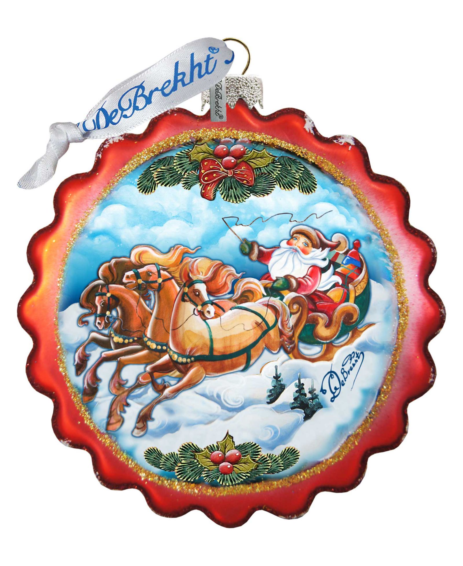 G.DeBrekht Sleigh Ride Flower Glass Ornament