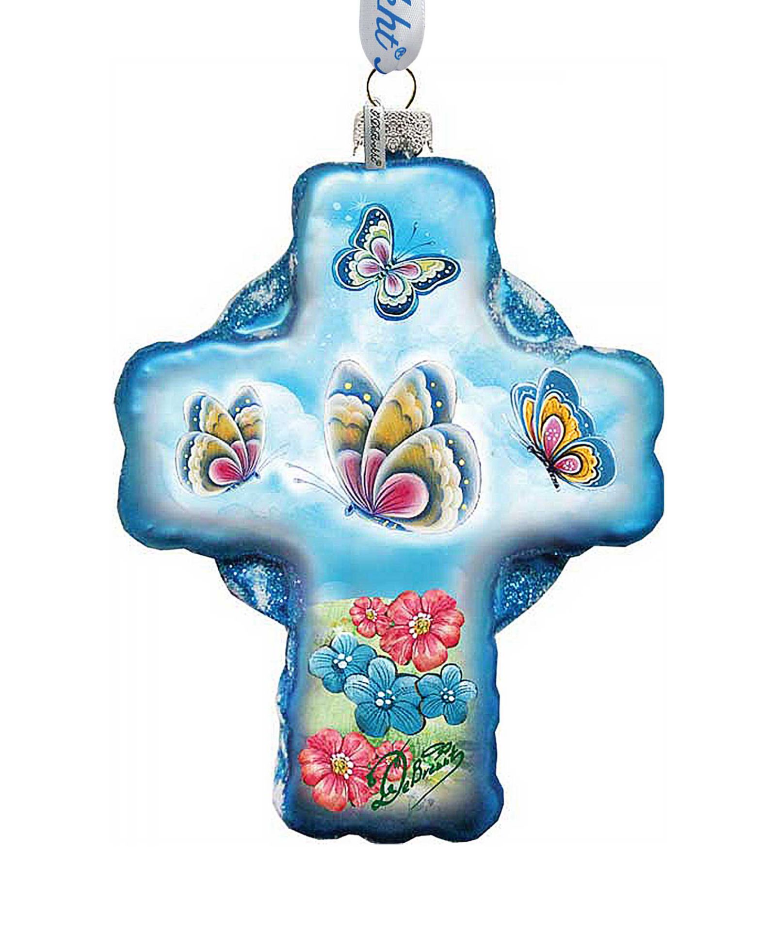 G.DeBrekht стеклянное украшение Blue Butterflies Cross