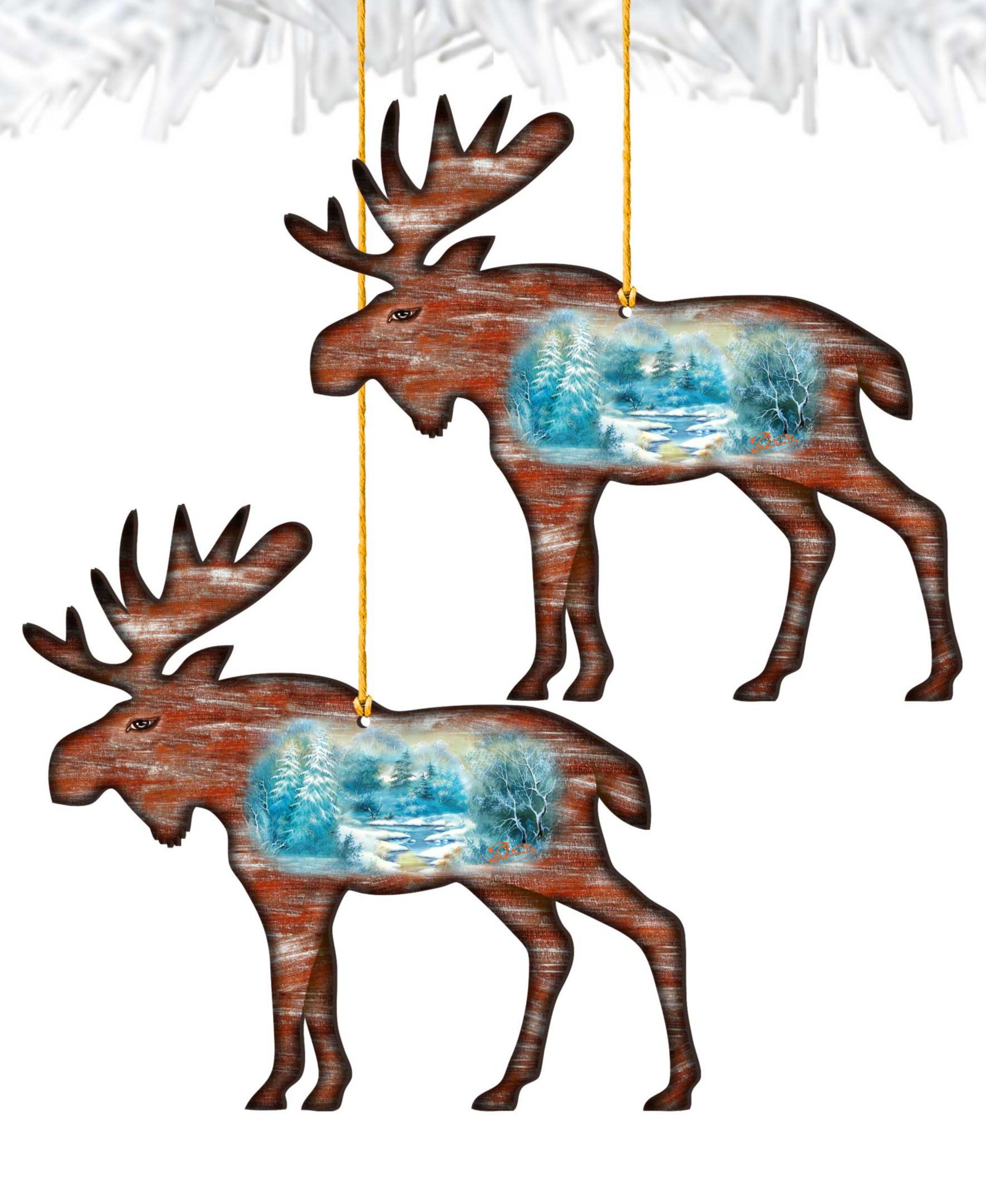 Набор деревянных рождественских украшений Designocracy Woodsy Moose Scenic, 2 шт.
