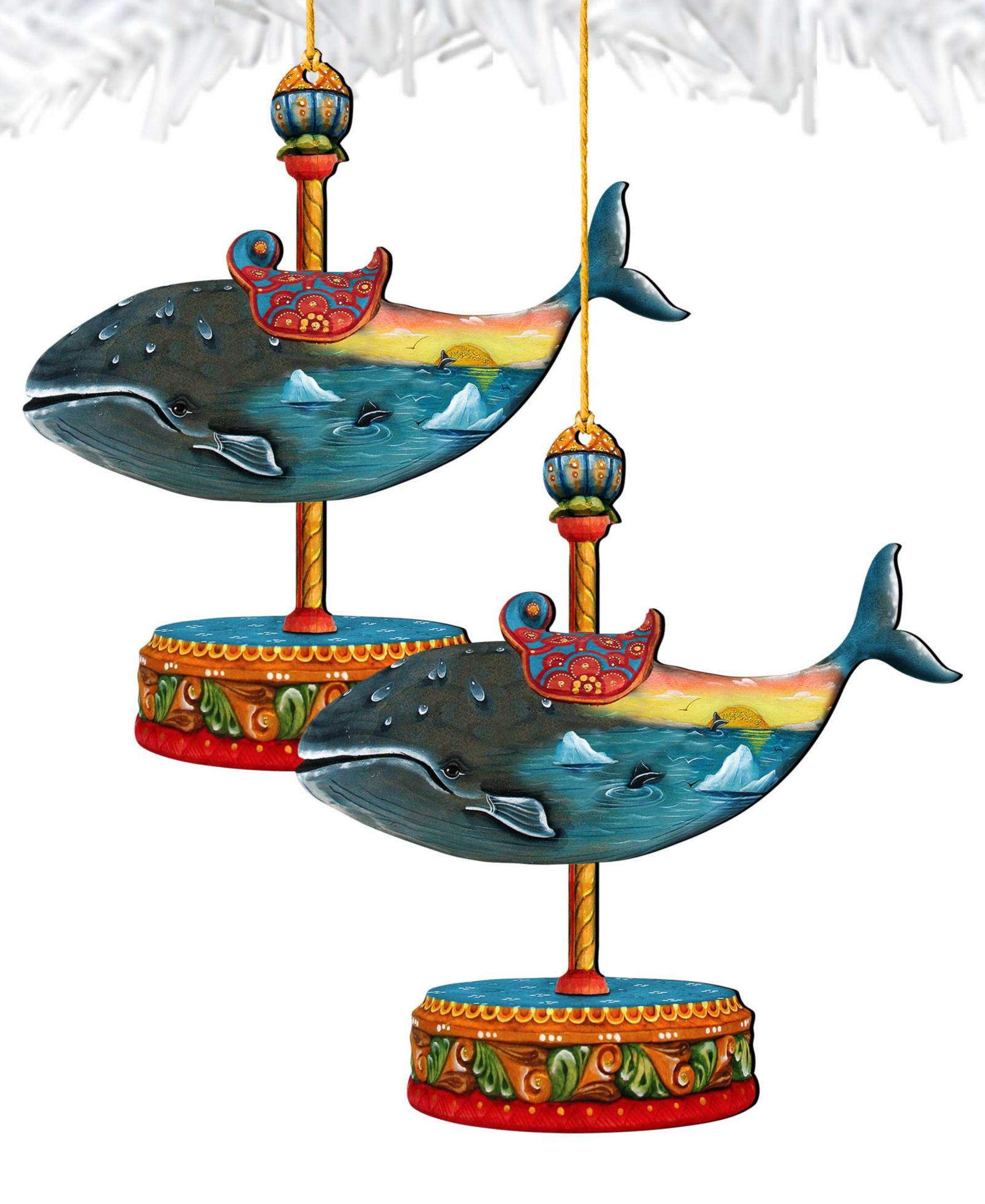 Рождественское деревянное украшение Designocracy Carousel Whale, комплект из 2 шт