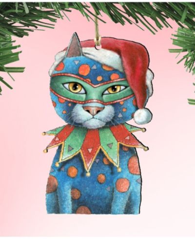 Деревянное украшение Designocracy Mardi Gras Santa Cat, набор из 2 шт.