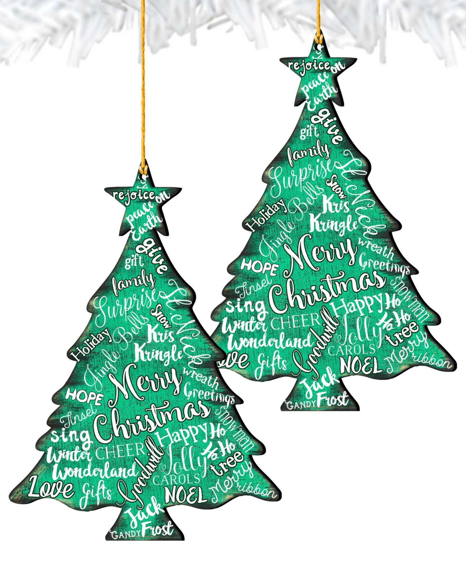 Designocracy Деревянные украшения Merry Christmas Tree, набор из 2 шт.