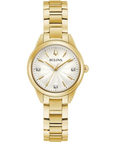 Женские часы Bulova Sutton Diamond-Accent Gold-Tone Stainless Steel Bracelet, 28mm