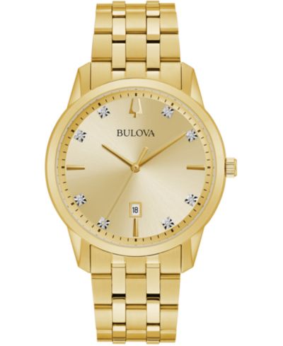 Мужские часы Bulova Sutton Diamond-Accent Gold-Tone Stainless Steel Bracelet 40mm