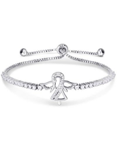 Браслет-боло с регулируемым слайдером Cubic Zirconia в серебряном напылении