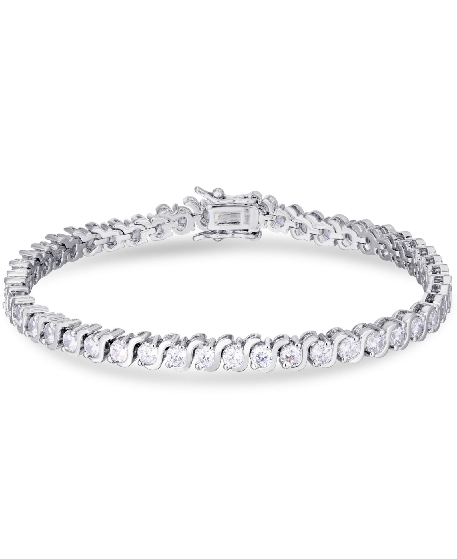 Cubic Zirconia "S" Link Line Bracelet in Silver Plate