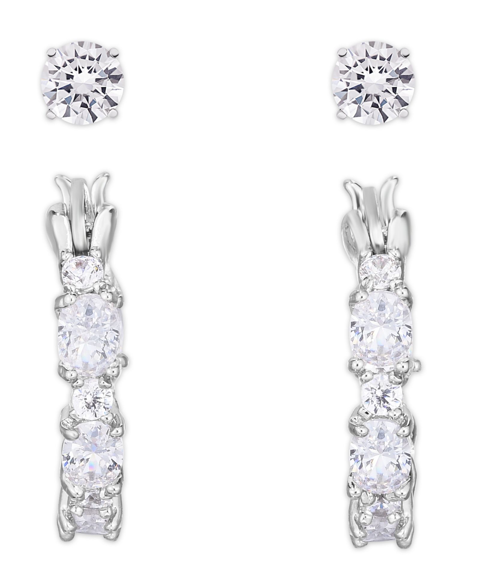 Серьги Cubic Zirconia 2-Pc. Hoop and Round Stud в серебряном покрытии