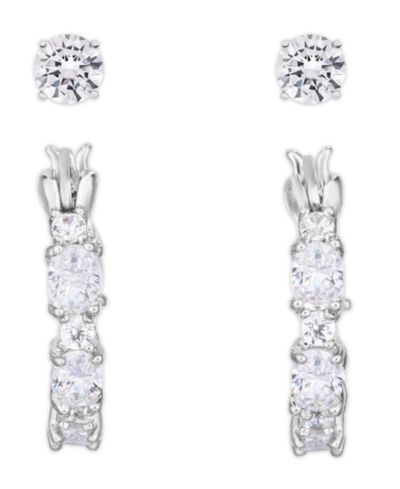Cubic Zirconia 2-Pc. Hoop and Round Stud Earrings in Silver Plate