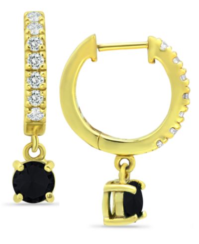 Cubic Zirconia Dangle Drop Huggie Hoop Earring in Sterling Silver or 18k Gold over Silver  (Also available in Lab created Opal)
