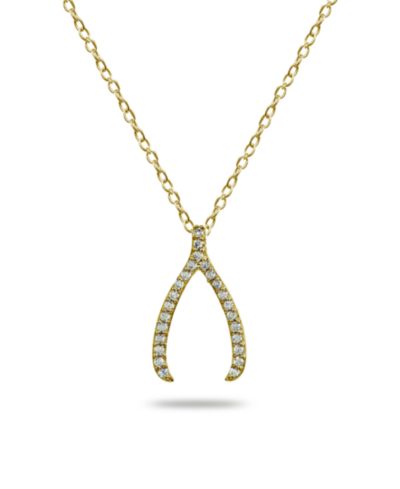 Cubic Zirconia Wishbone Slide Pendant in 18k Gold Plated Sterling Silver or Sterling Silver