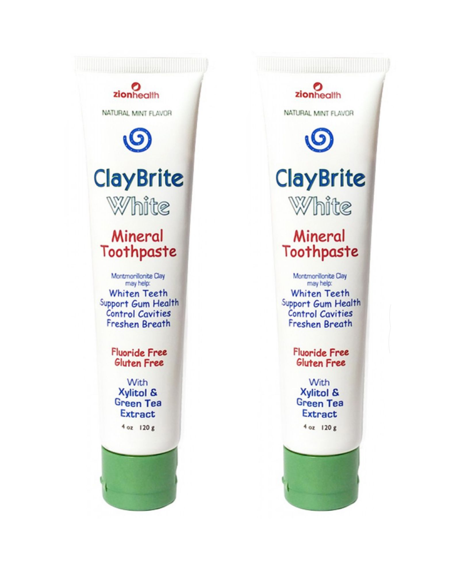 Zion Health Claybrite White Toothpaste, Non Fluoride Set of 2 Pack, 8oz