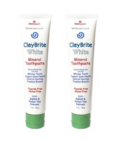 Zion Health Claybrite White Toothpaste, Non Fluoride Set of 2 Pack, 8oz