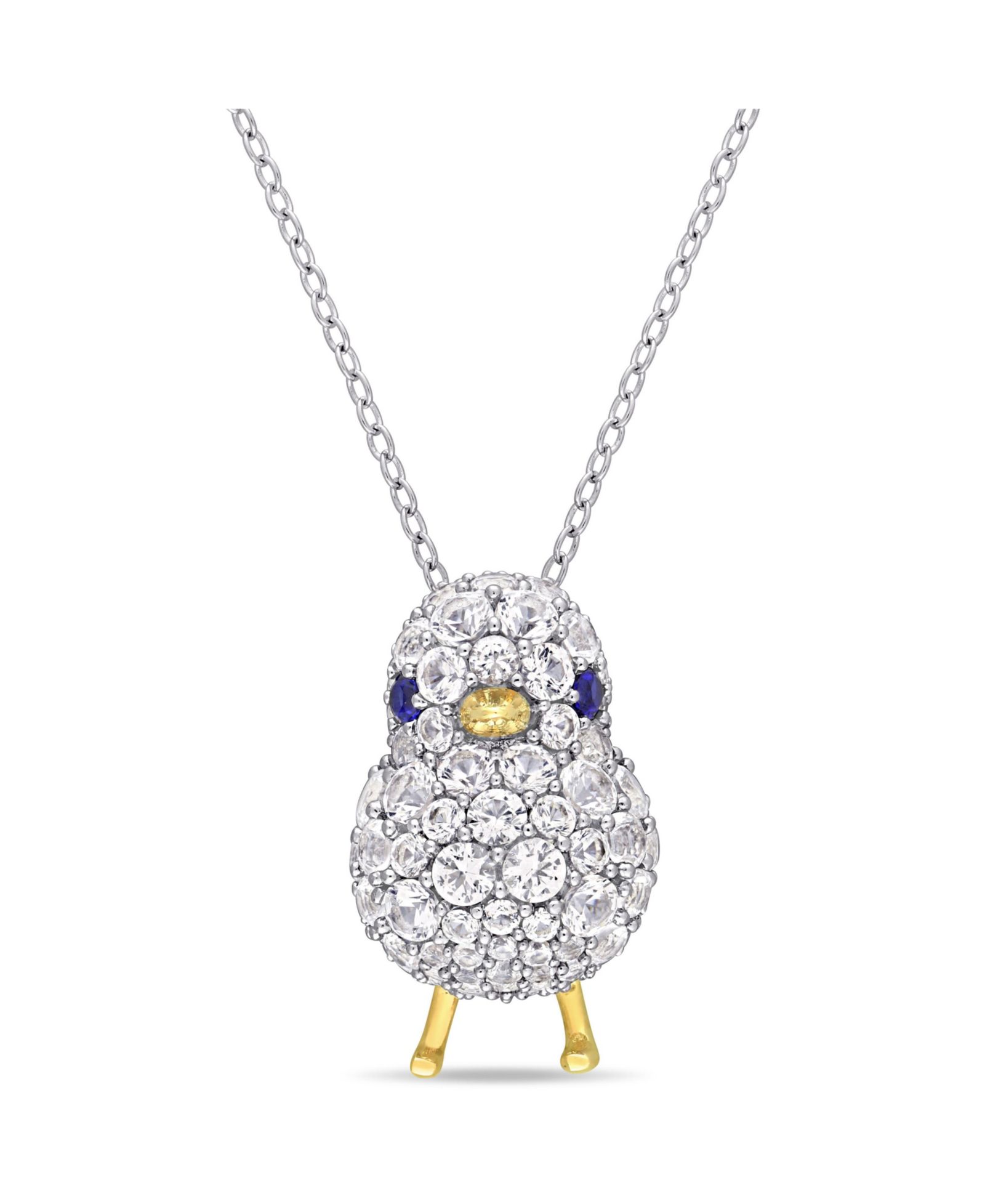 Ожерелье Lab Grown Blue and White Sapphire (2 3/4 ct. t.w.) Chick Bird в 18k Two-Tone Over Sterling Silver