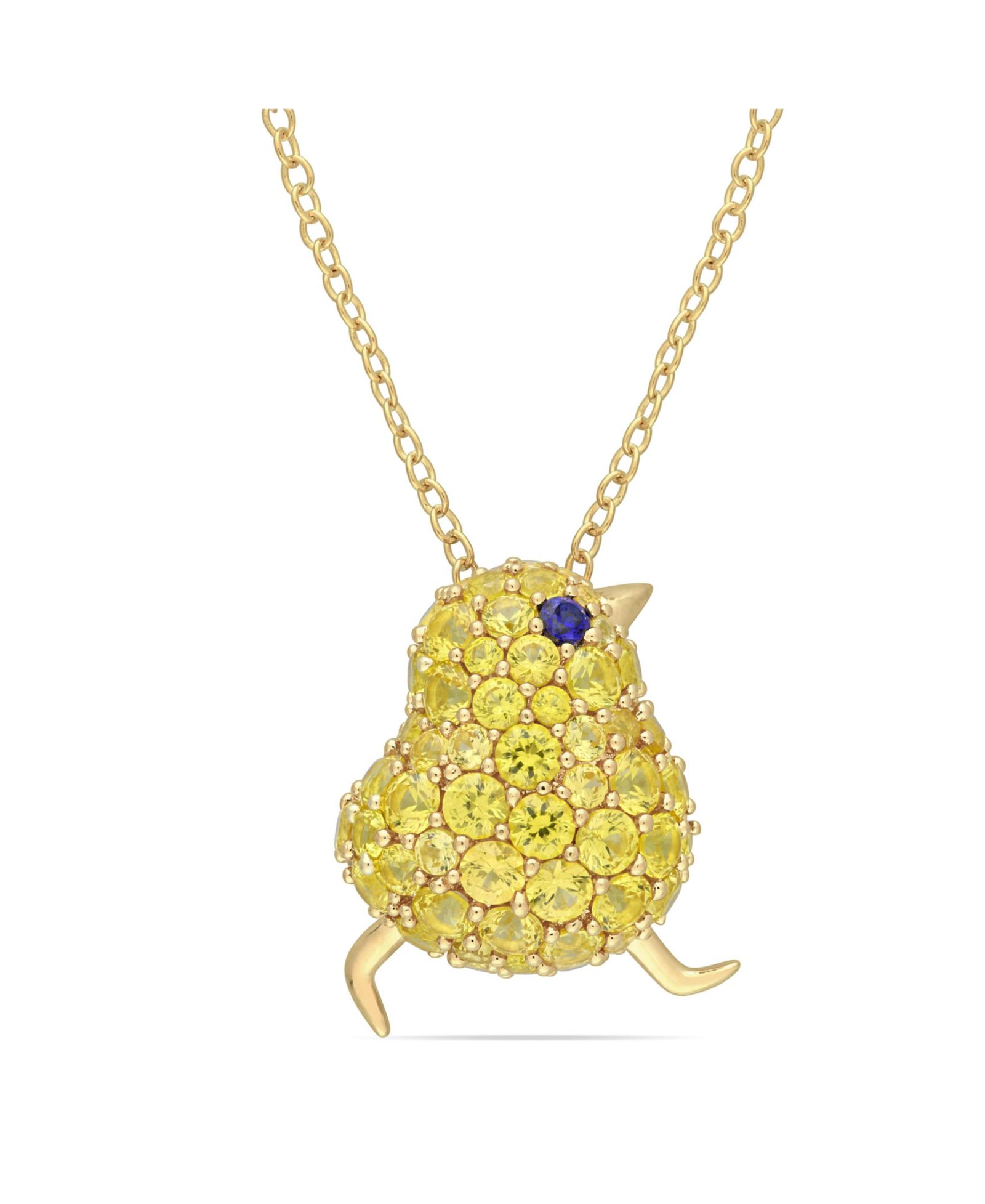 Ожерелье с птичкой из голубого и желтого сапфира в золоте 18k Over Sterling Silver