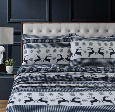 Tribeca Living Holiday Print Heavyweight Flannel Extra Deep Pocket Sheet Set, Queen
