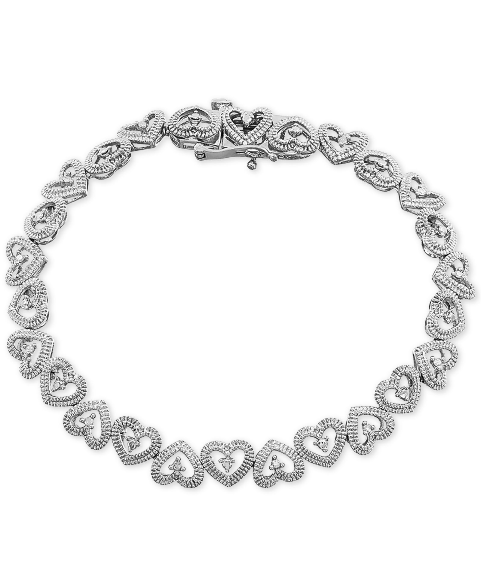 Diamond Heart Link Bracelet (1/10 ct. t.w.) в Sterling Silver или 18k Gold-plated Sterling Silver