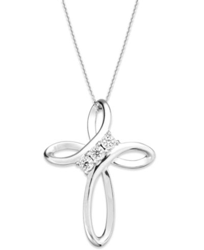 TruMiracle® Diamond Cross Pendant Necklace in Sterling Silver (1/10 ct. t.w.)