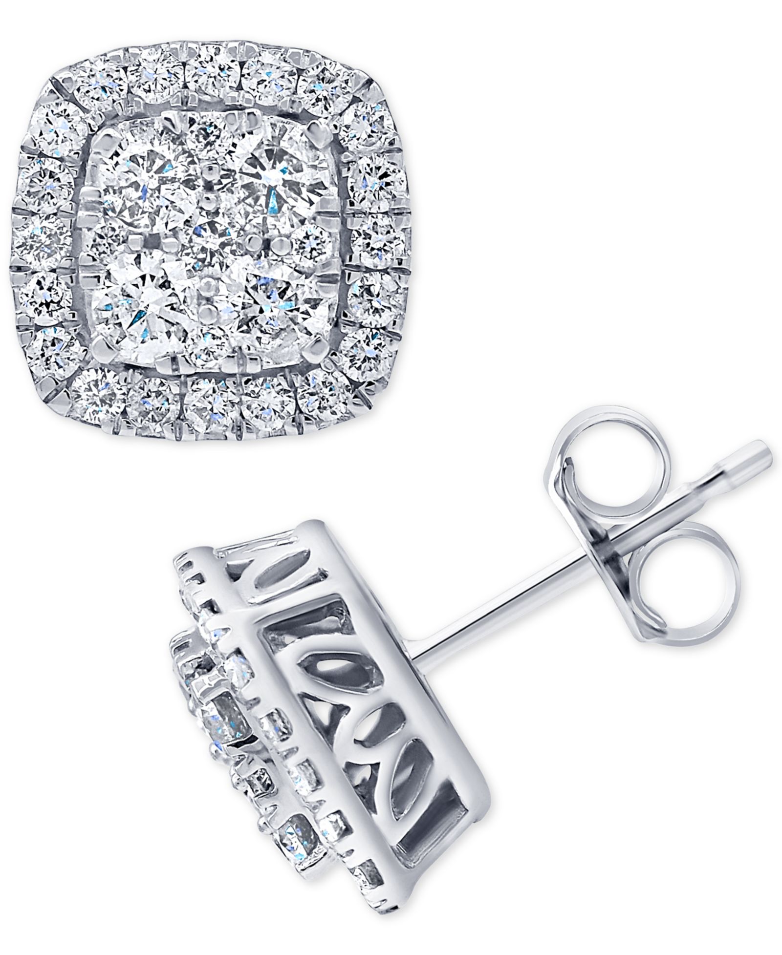Серьги-гвоздики Diamond Halo Cluster (1 ct. t.w.) в 14k White Gold