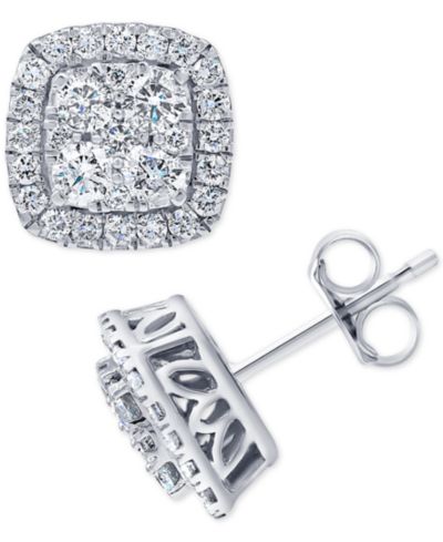 Серьги-гвоздики Diamond Halo Cluster (1 ct. t.w.) в 14k White Gold