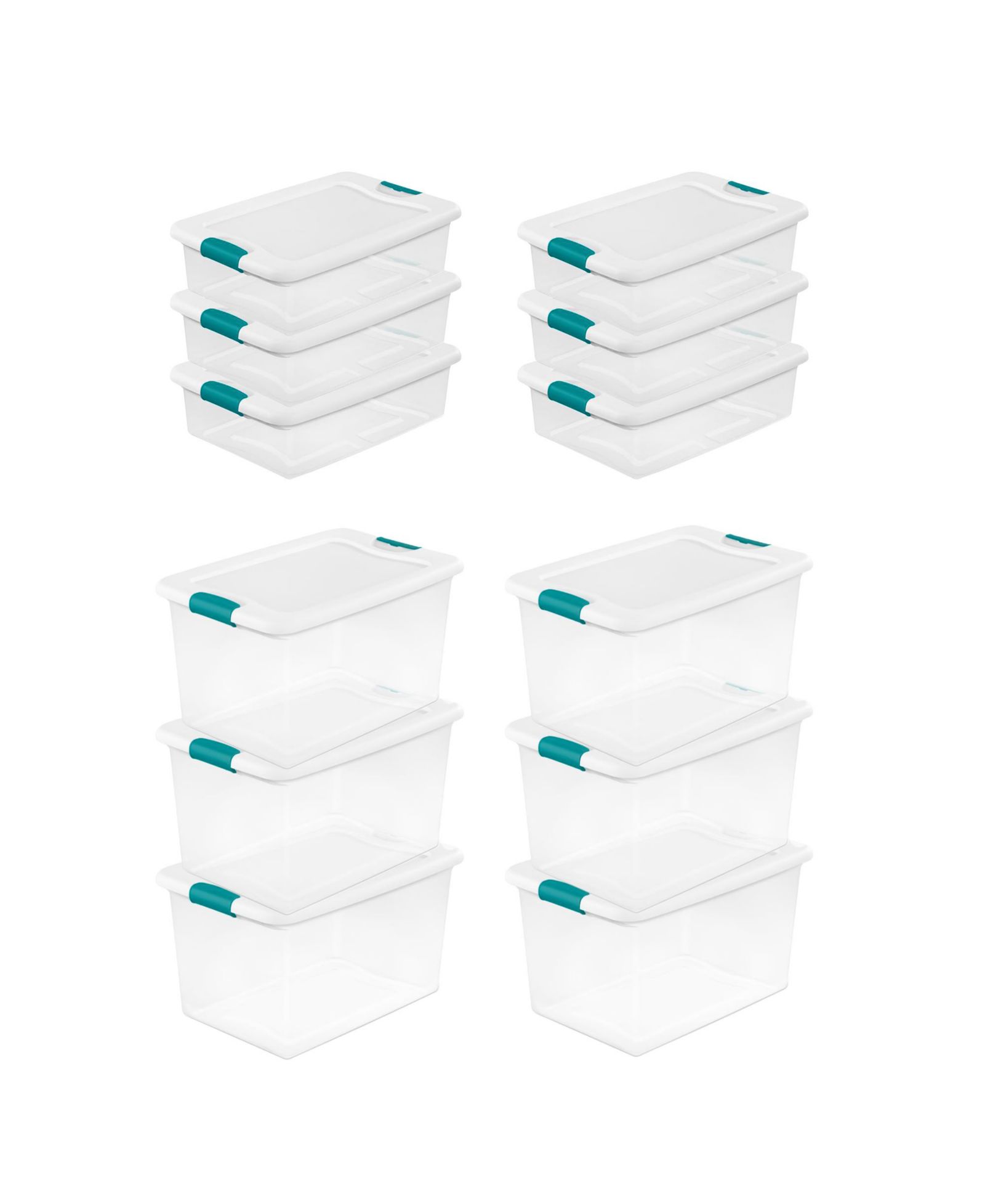 Sterilite 64 Qt Plastic Stacking Container, 6 Pack and 32 Quart Storage Boxes, 6 Pack