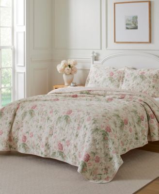 Laura Ashley Breezy Floral Reversible 3 Piece Quilt Set, Full/Queen