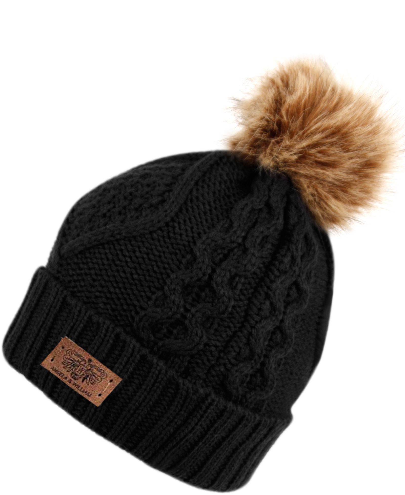 Шапка Angela & William Faux Fur Pom Beanie с подкладкой из флиса