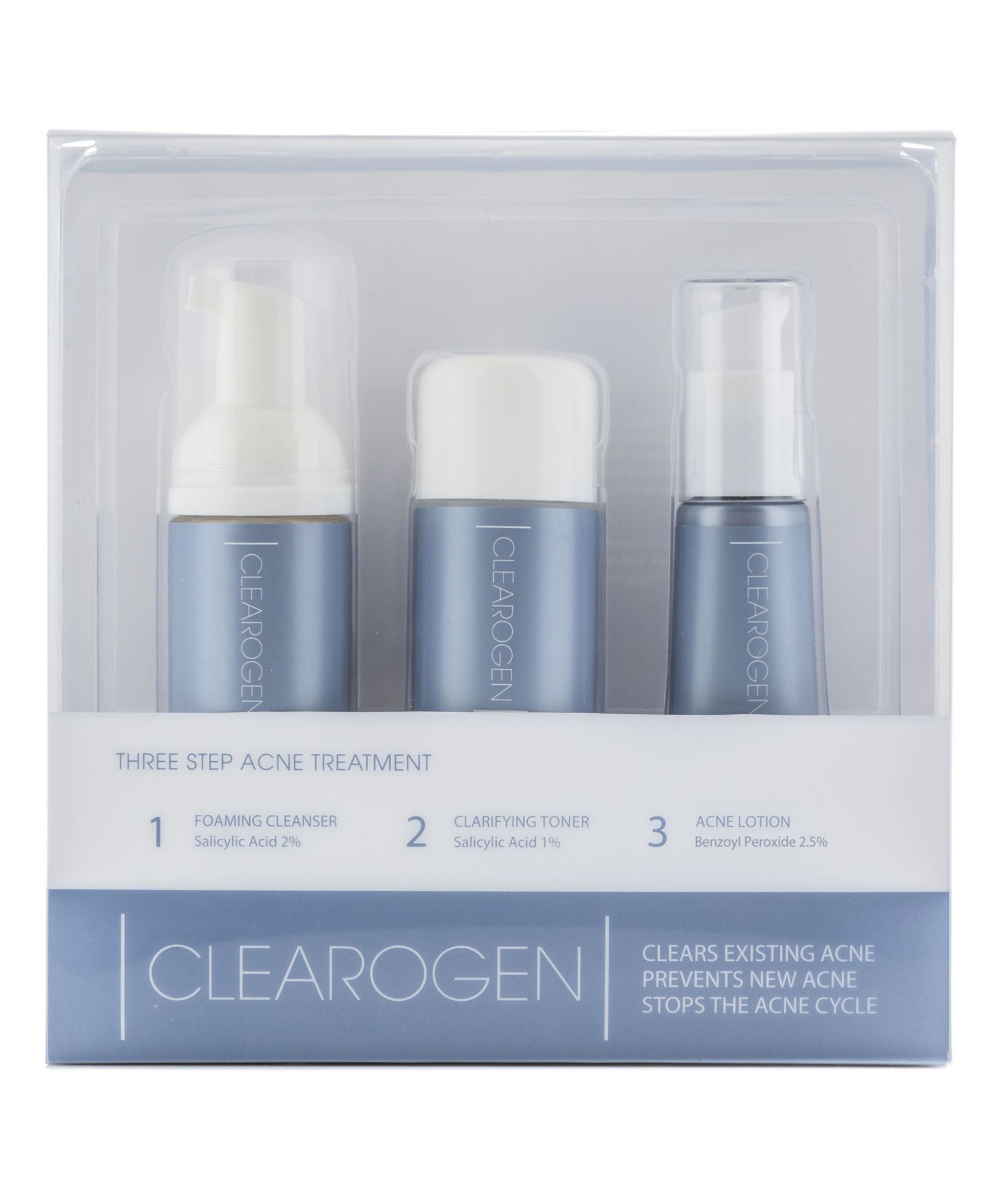 Набор для лечения акне Clearogen Benzoyl Peroxide, дорожный формат на 1 месяц